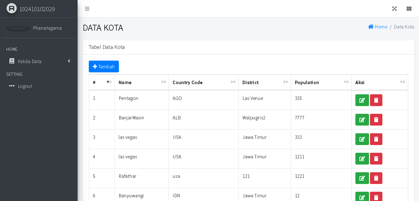 Data Management Dashboard Admin LTE